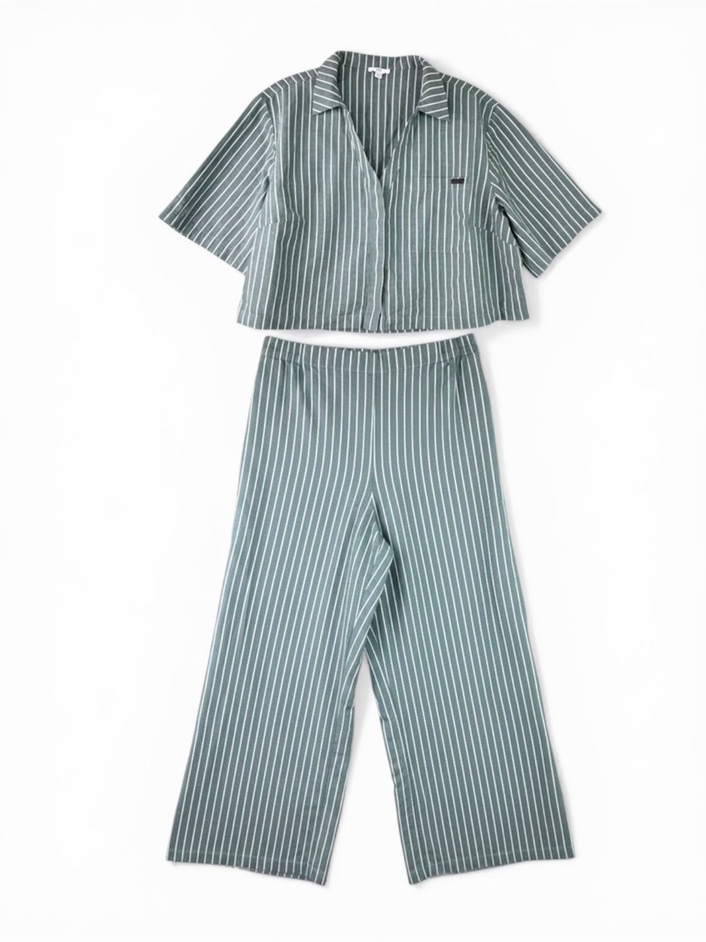 Lunya Cashmere and Cotton Pinstripe Grey Pajama Set Large